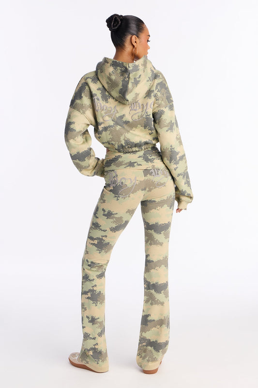 Boy Bye Fleece Camo Flare Leg Olive Tracksuit | Womens tracksuit camo olive flare tracksuit set womens streetwear tracksuits for women