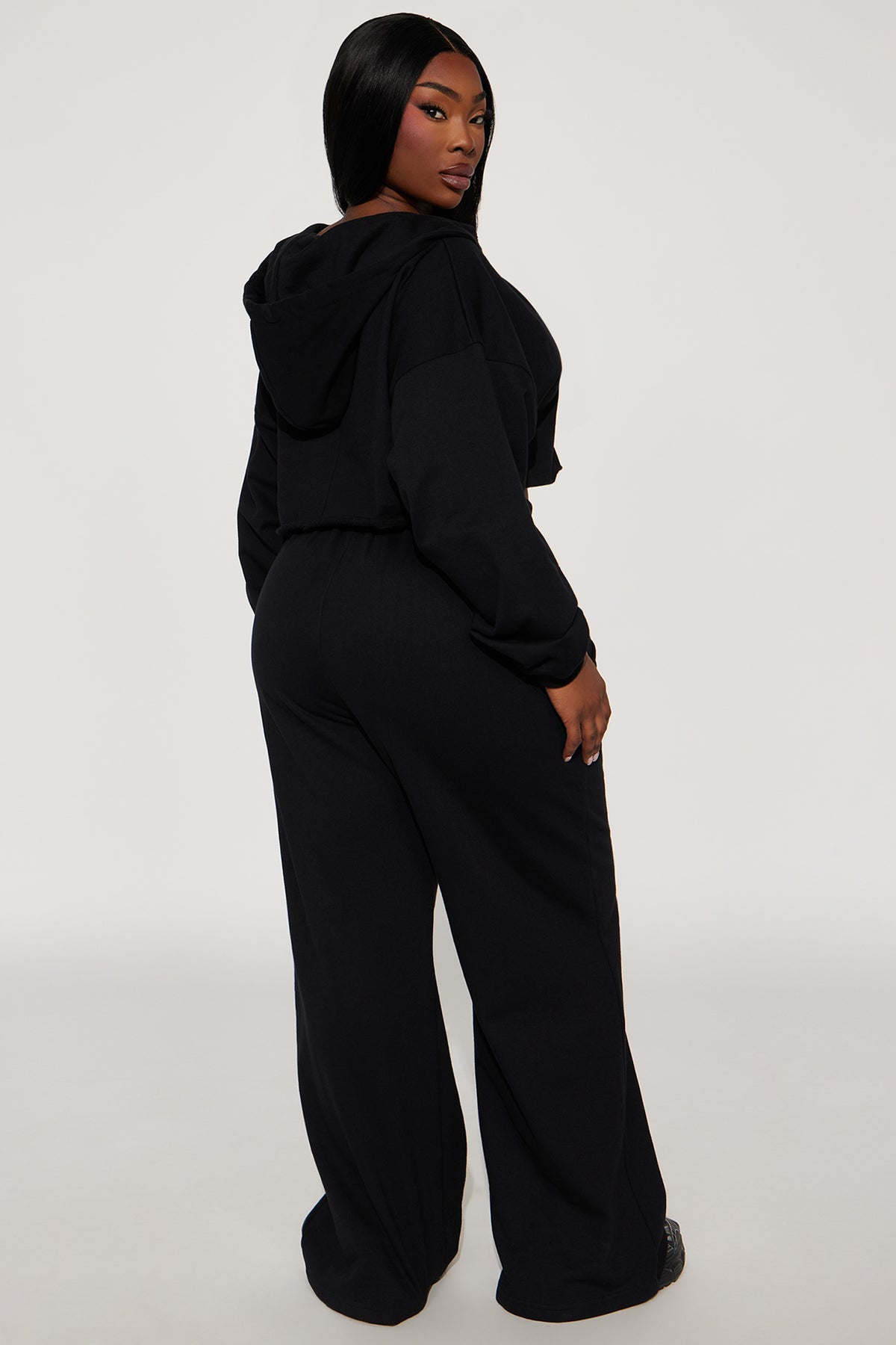 On The Way Black Tracksuit | Womens tracksuit black cropped hoodie tracksuit set womens trendy tracksuits for women wide leg