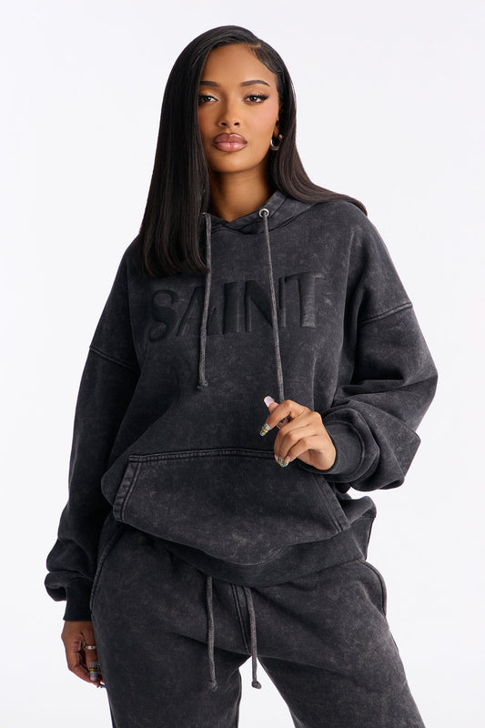 Saint Washed Fleece Hoodie Jogger Charcoal Tracksuit | Womens tracksuit charcoal fleece hoodie jogger tracksuit set womens comfy tracksuits for women