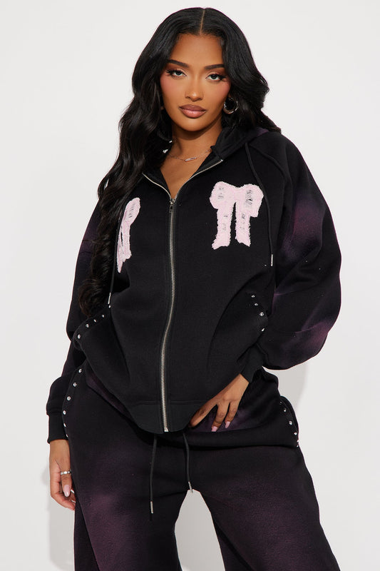 Bow Fleece Sweatsuit Black Wash Tracksuit | Womens tracksuit black wash fleece tracksuit set womens cozy tracksuits for women
