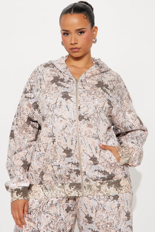 Carol Camo Zip Up Hoodie Taupe Tracksuit | Womens tracksuit taupe camo hoodie tracksuit set womens streetwear tracksuits for women