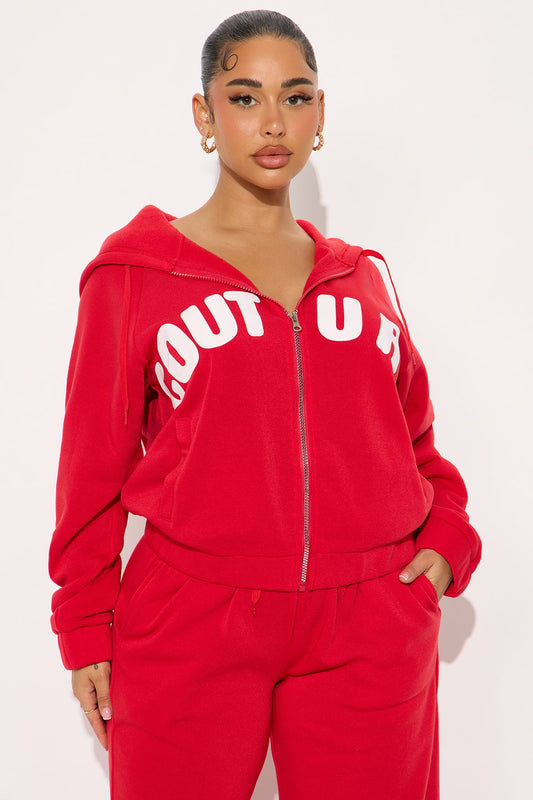 Couture Comfort Zip Up Fleece Red Tracksuit | Womens tracksuit red fleece zip tracksuit set womens premium tracksuits for women