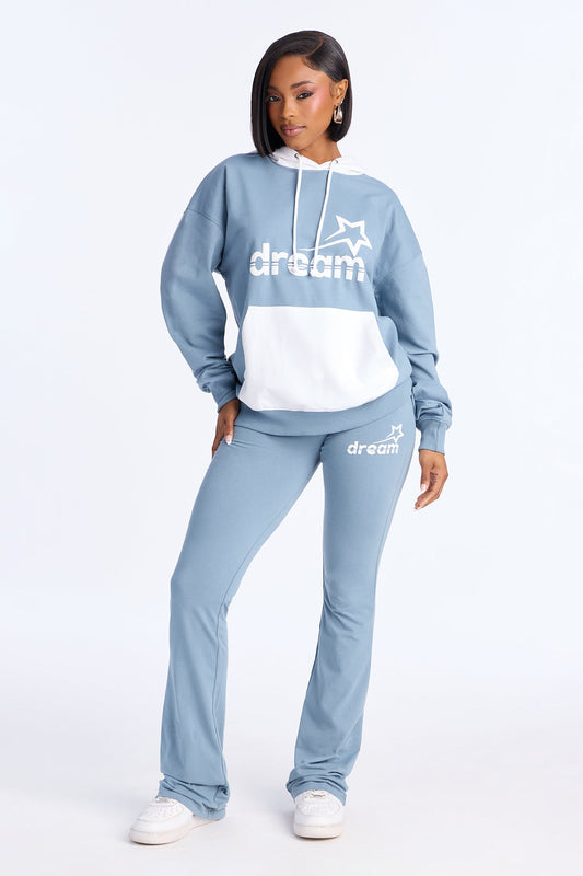 Dream Big Hoodie Slate Blue Tracksuit | Womens tracksuit slate blue hoodie tracksuit set womens trendy tracksuits for women flare pants