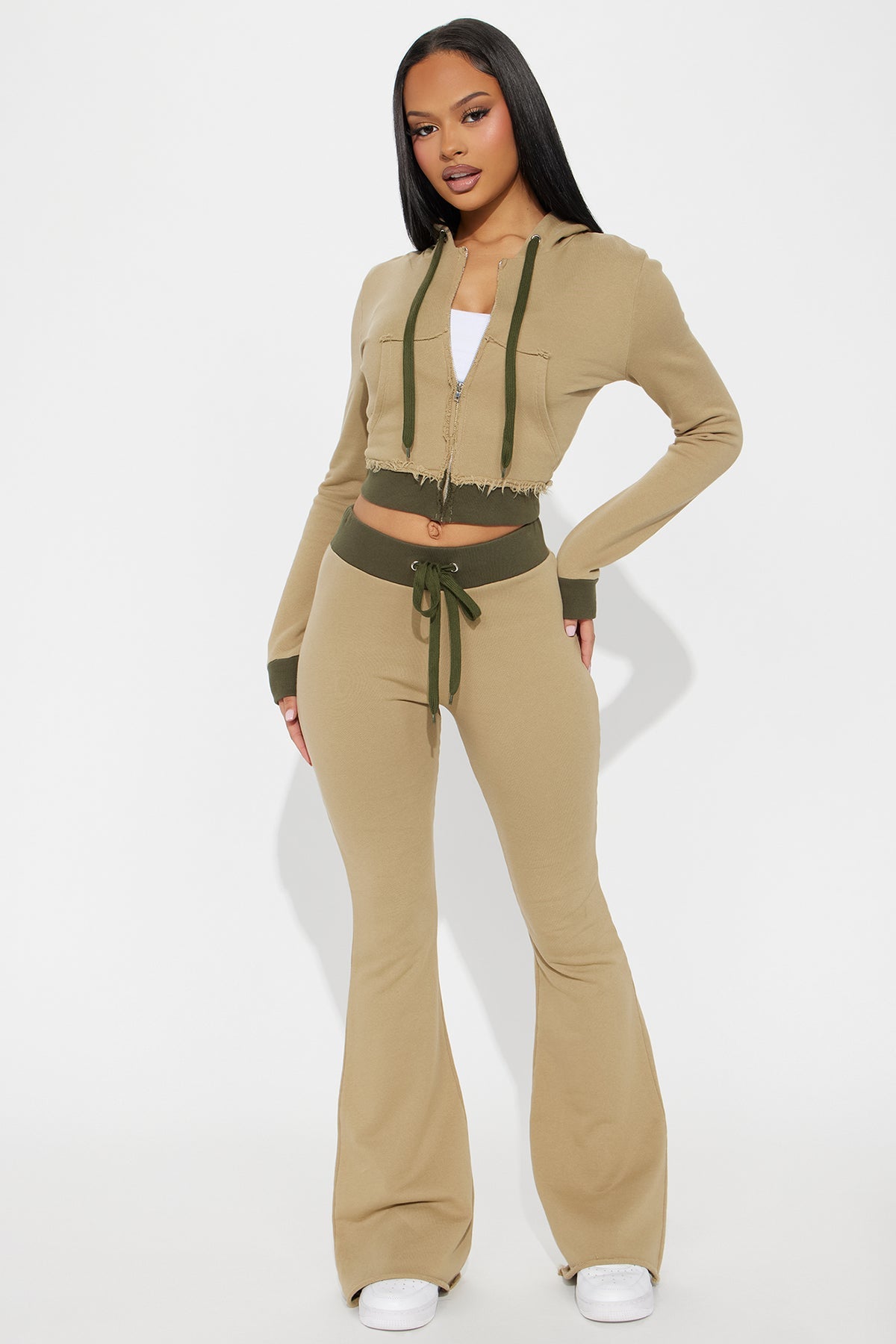 Keeping Up With Me Olive Tracksuit | Womens tracksuit olive cropped hoodie tracksuit set womens trendy tracksuits for women flare pants