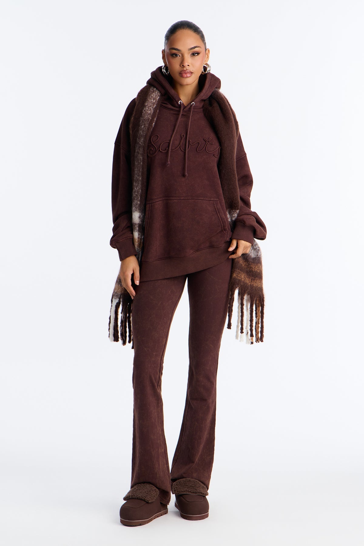 Like A Saint Fleece Flare Leg Brown Tracksuit | Womens tracksuit brown fleece flare leg tracksuit set womens stylish tracksuits for women