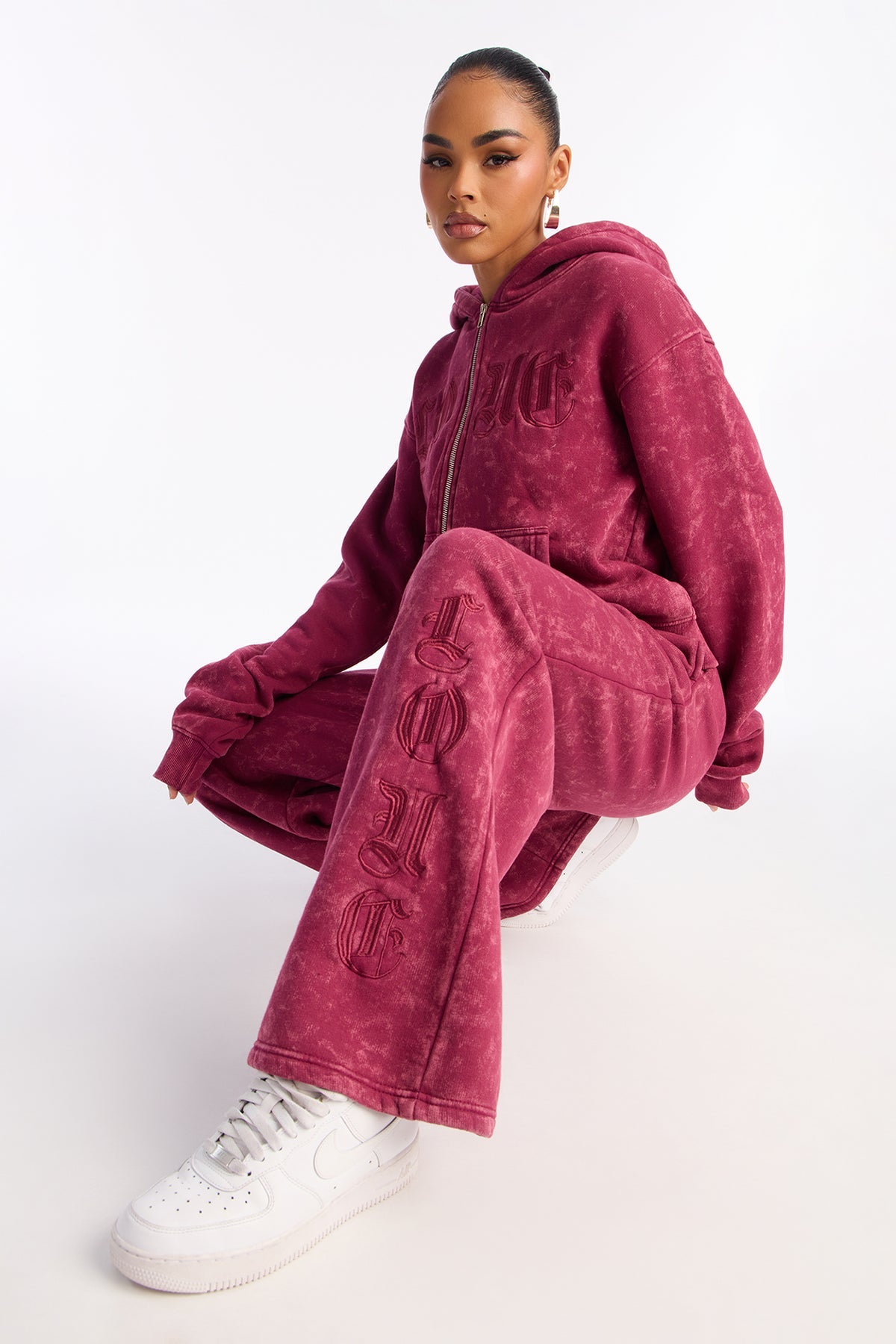 Love Club Embroidered Fleece Wine Tracksuit | Womens tracksuit wine embroidered fleece tracksuit set womens premium tracksuits for women winter wear
