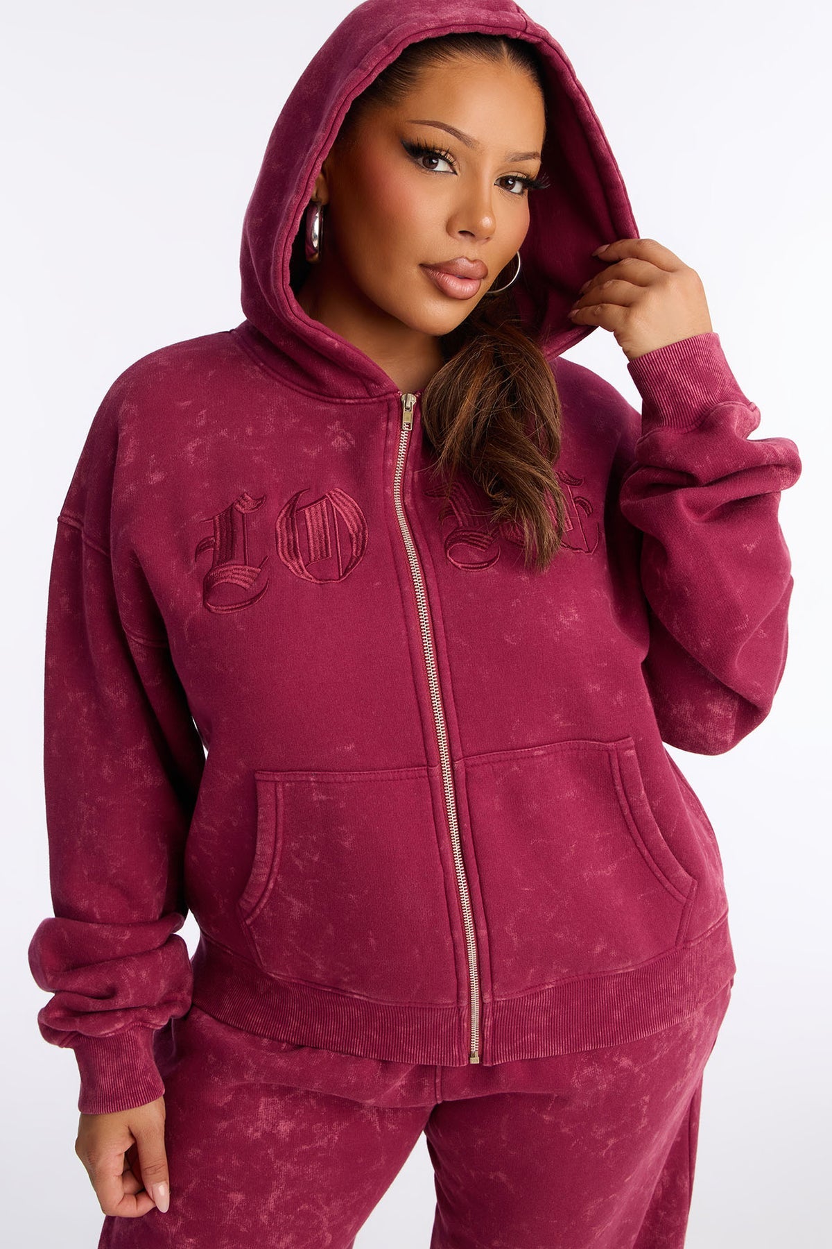 Love Club Embroidered Fleece Wine Tracksuit | Womens tracksuit wine embroidered fleece tracksuit set womens premium tracksuits for women winter wear