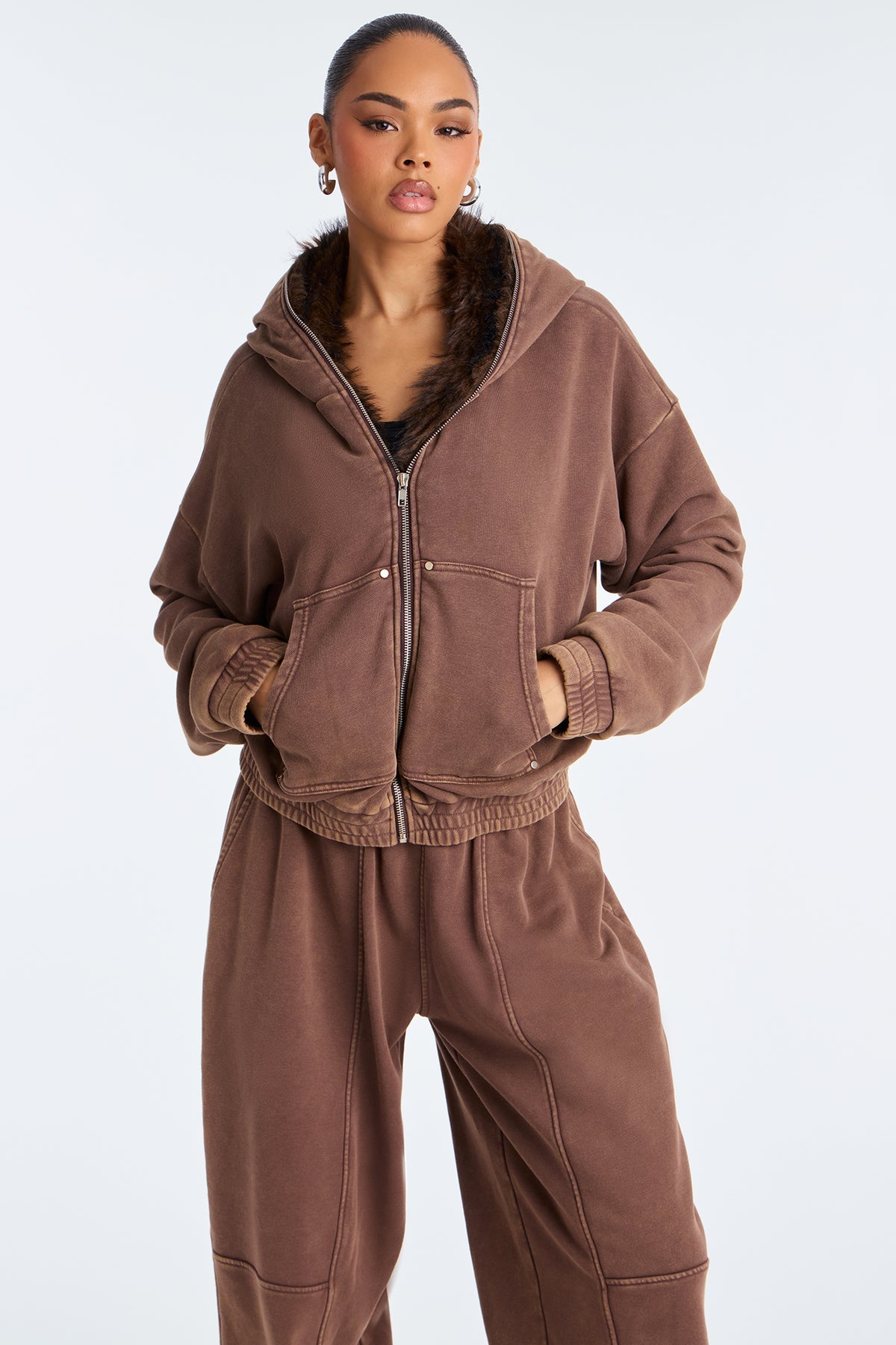 Melanie Fur Trim Brown Tracksuit | Womens tracksuit brown fur trim tracksuit set womens winter tracksuits for women cozy stylish outfit