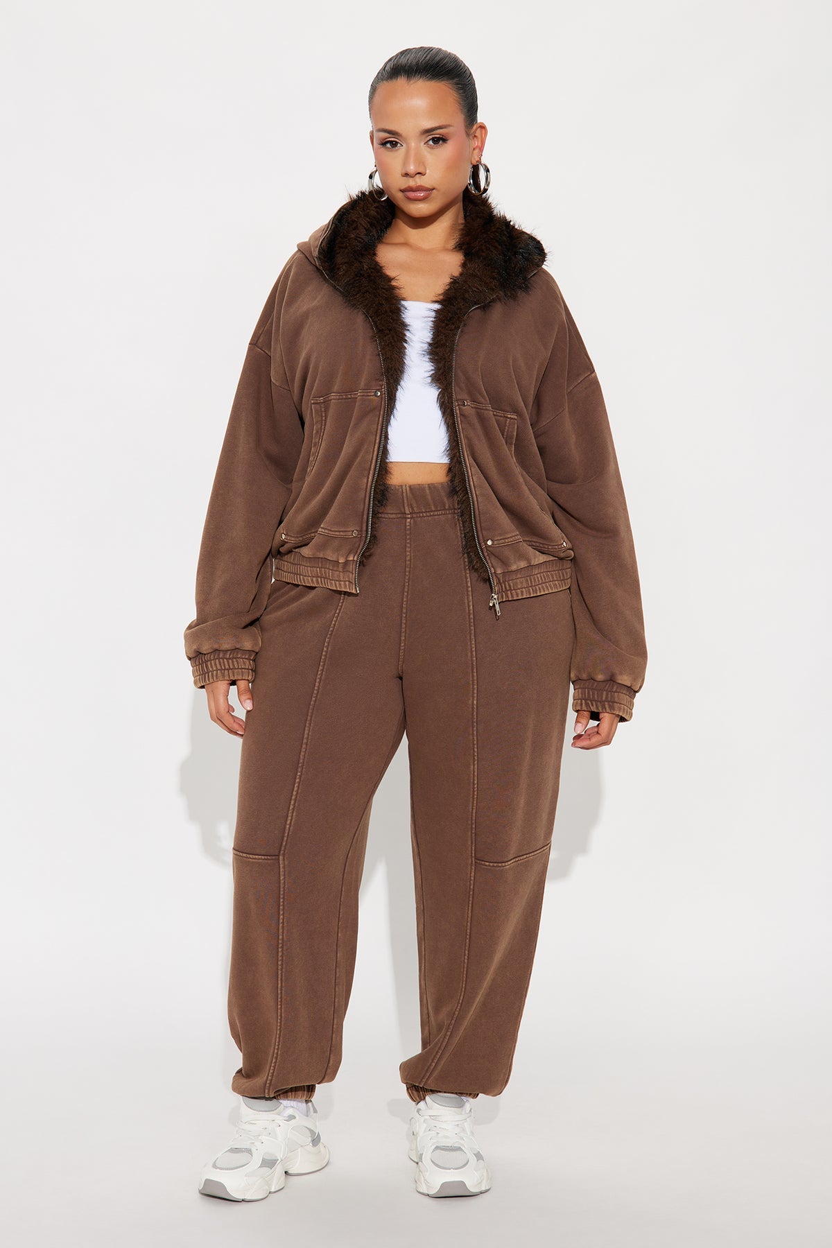 Melanie Fur Trim Brown Tracksuit | Womens tracksuit brown fur trim tracksuit set womens winter tracksuits for women cozy stylish outfit