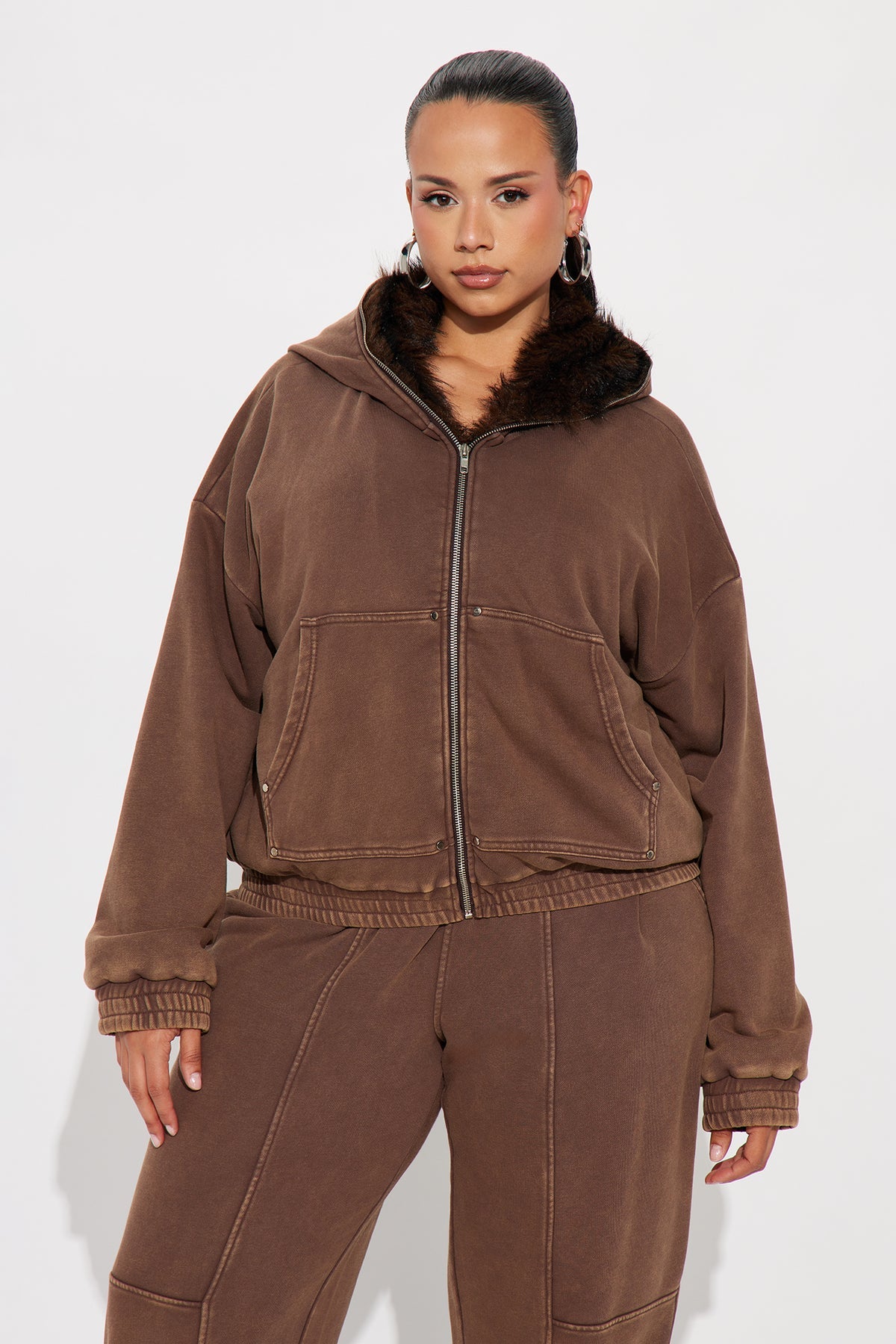 Melanie Fur Trim Brown Tracksuit | Womens tracksuit brown fur trim tracksuit set womens winter tracksuits for women cozy stylish outfit