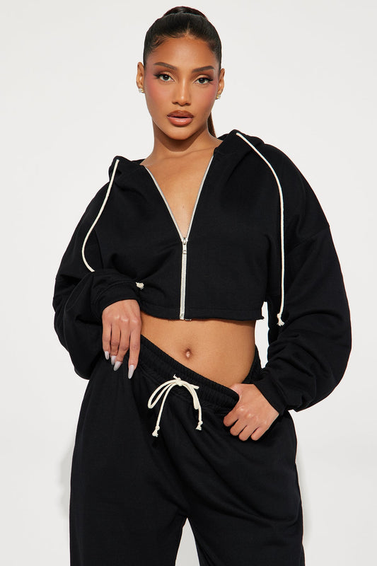 On The Way Black Tracksuit | Womens tracksuit black cropped hoodie tracksuit set womens trendy tracksuits for women wide leg