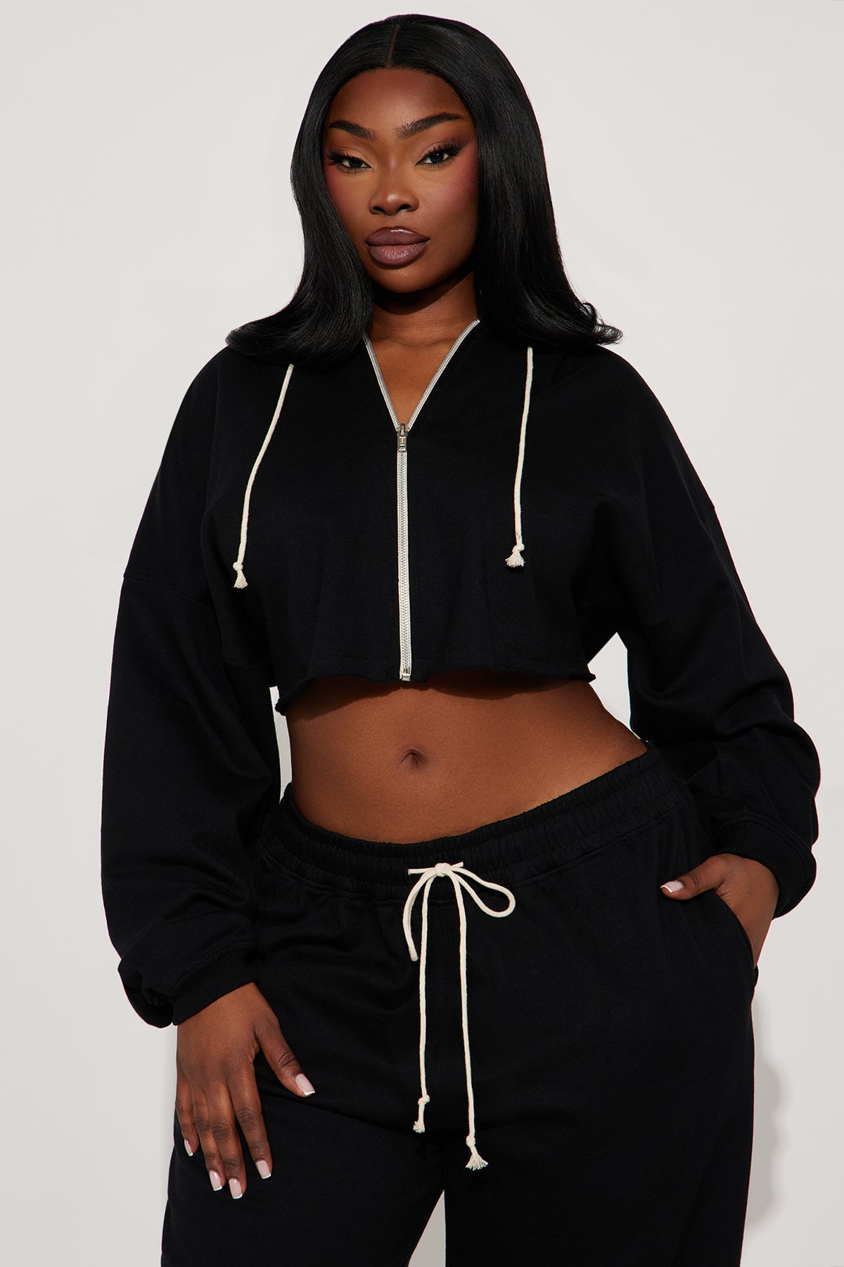 On The Way Black Tracksuit | Womens tracksuit black cropped hoodie tracksuit set womens trendy tracksuits for women wide leg
