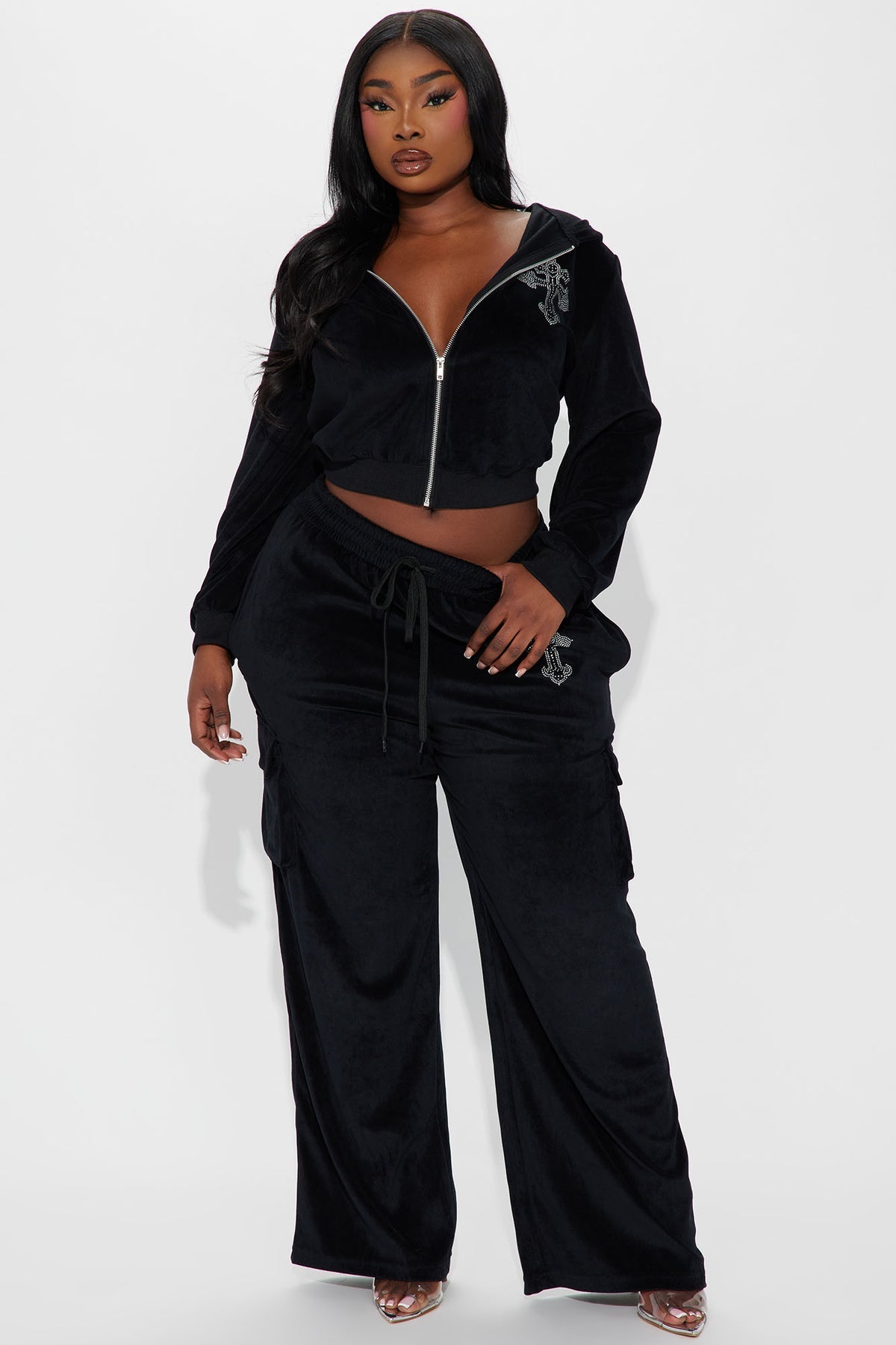 Saint Rhinestone Velour Black Tracksuit | Womens tracksuit black rhinestone velour tracksuit set womens luxury tracksuits for women