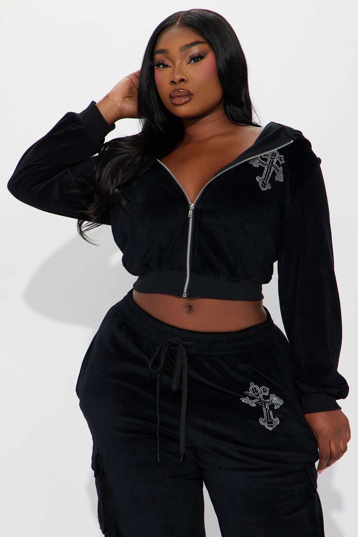 Saint Rhinestone Velour Black Tracksuit | Womens tracksuit black rhinestone velour tracksuit set womens luxury tracksuits for women