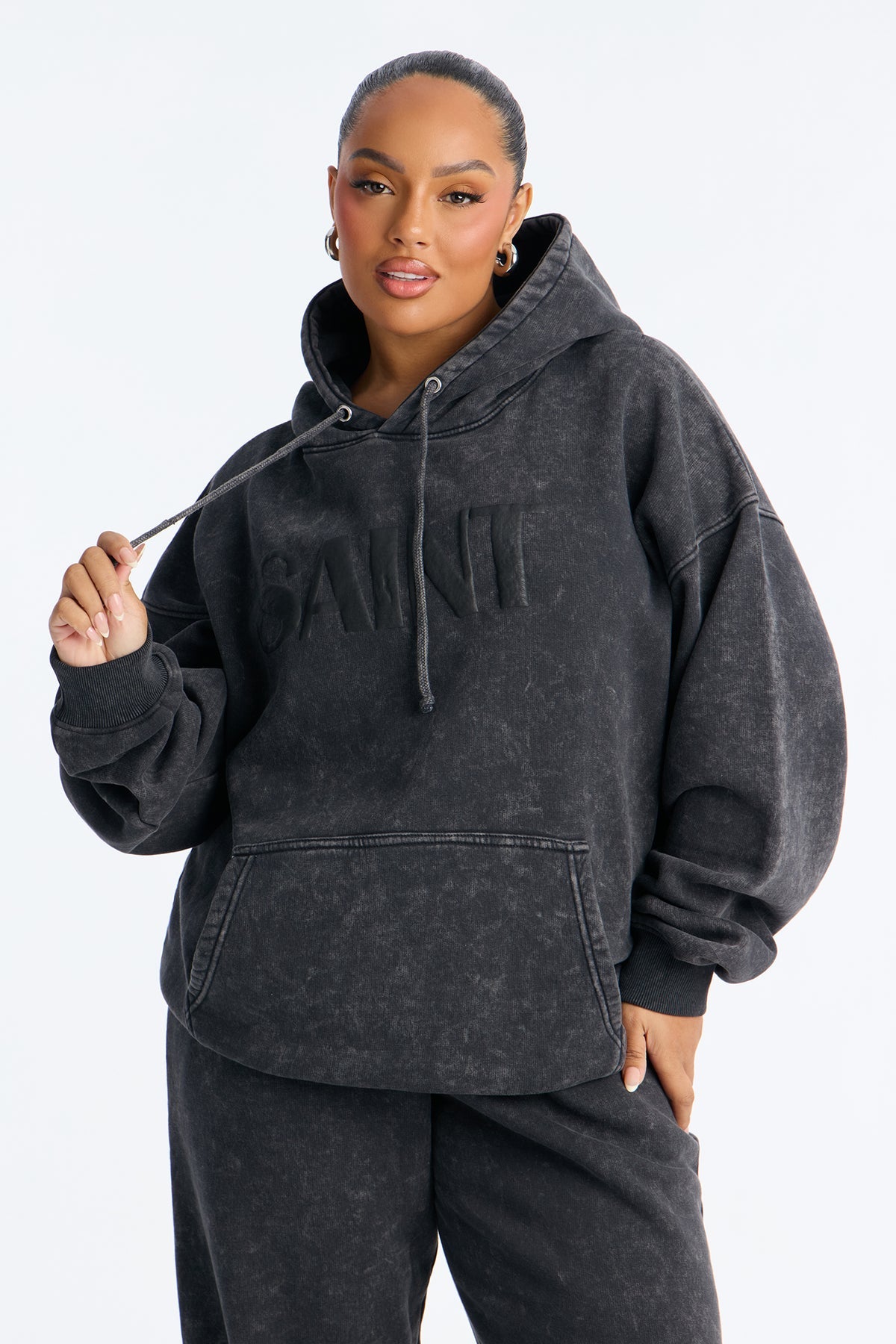 Saint Washed Fleece Hoodie Jogger Charcoal Tracksuit | Womens tracksuit charcoal fleece hoodie jogger tracksuit set womens comfy tracksuits for women