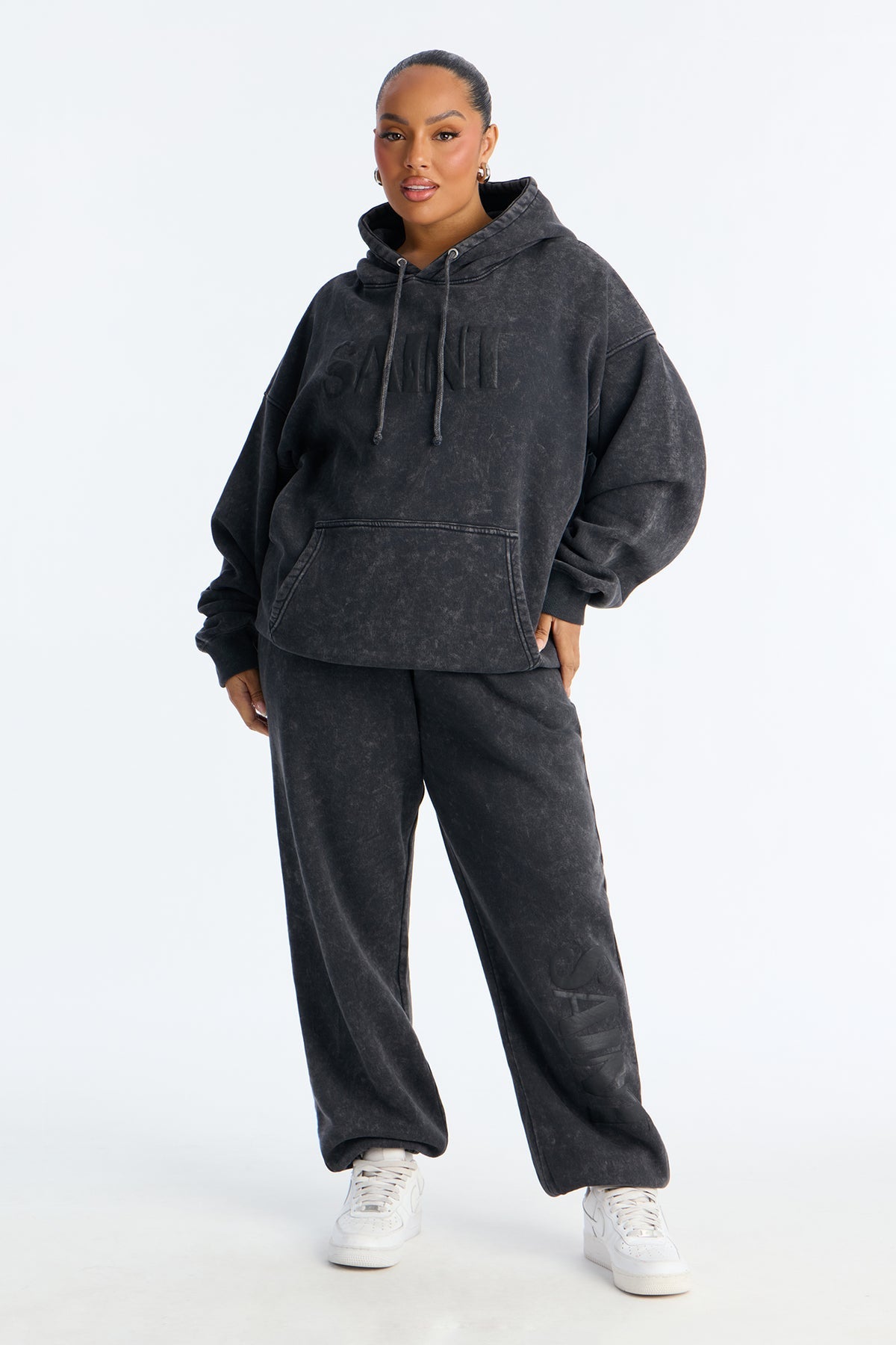 Saint Washed Fleece Hoodie Jogger Charcoal Tracksuit | Womens tracksuit charcoal fleece hoodie jogger tracksuit set womens comfy tracksuits for women