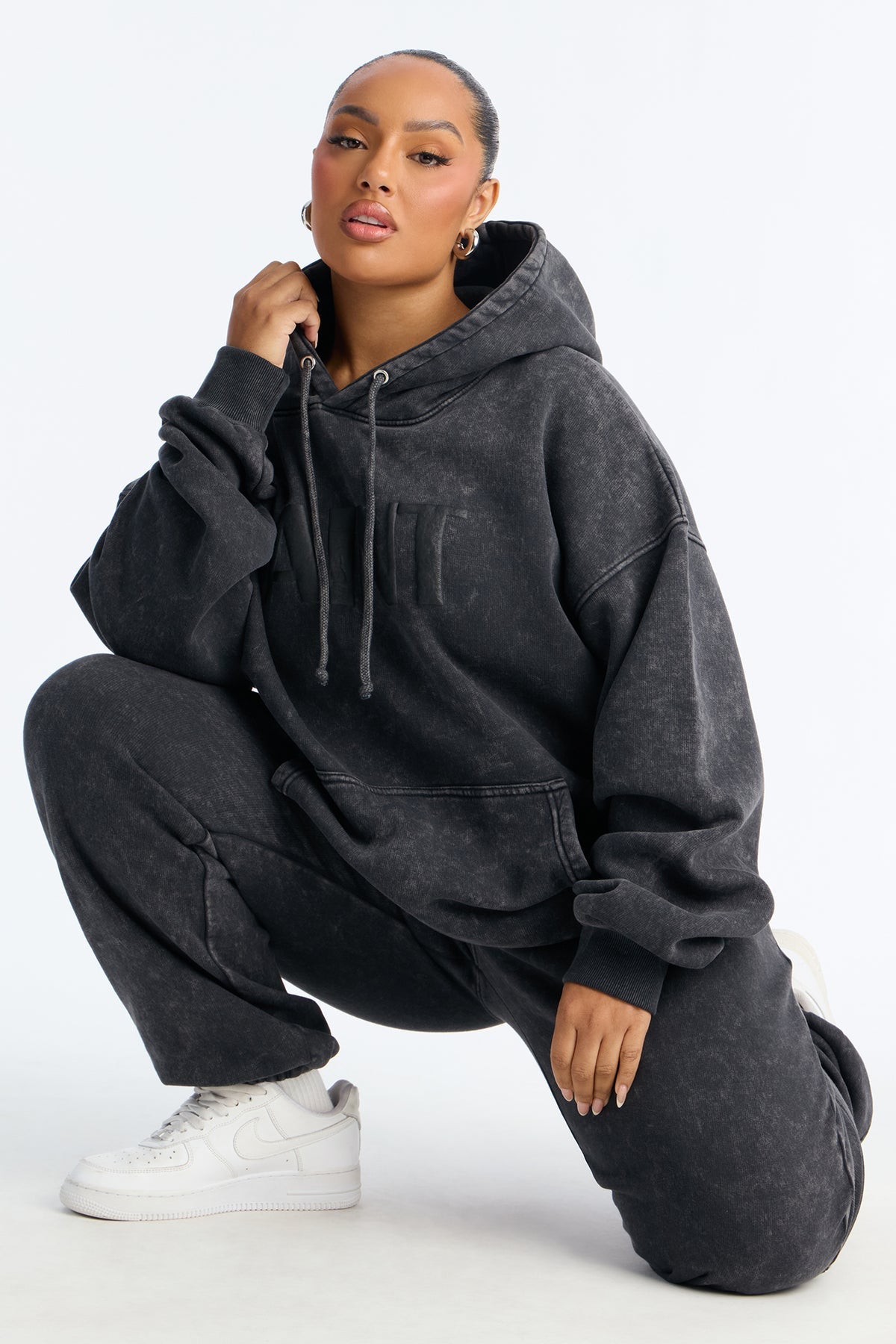Saint Washed Fleece Hoodie Jogger Charcoal Tracksuit | Womens tracksuit charcoal fleece hoodie jogger tracksuit set womens comfy tracksuits for women