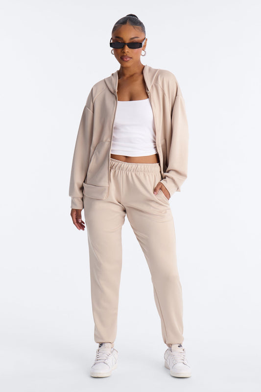 Sophia Scuba Zip Up Stone Tracksuit | Womens tracksuit stone scuba tracksuit set womens modern tracksuits for women
