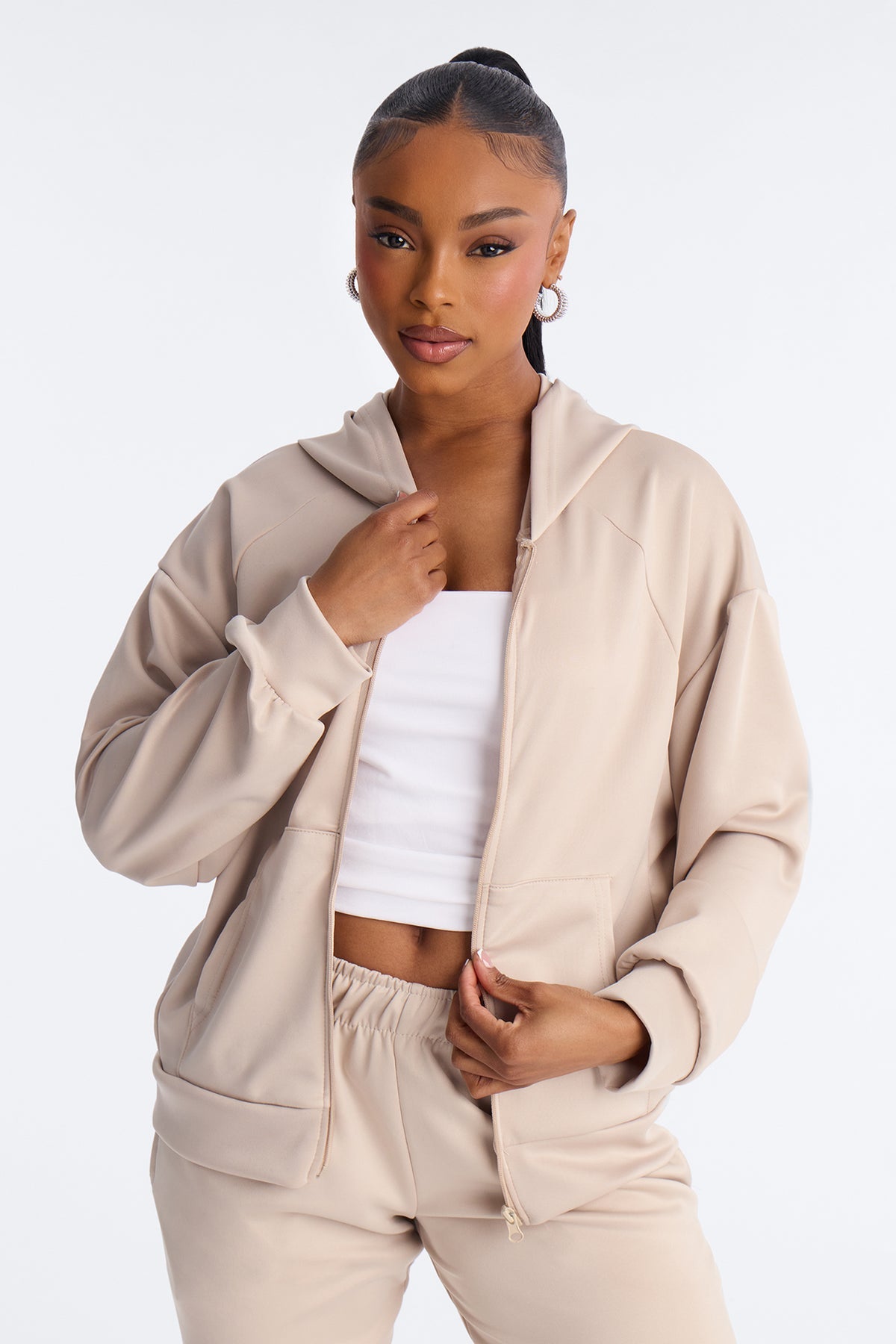 Sophia Scuba Zip Up Stone Tracksuit | Womens tracksuit stone scuba tracksuit set womens modern tracksuits for women