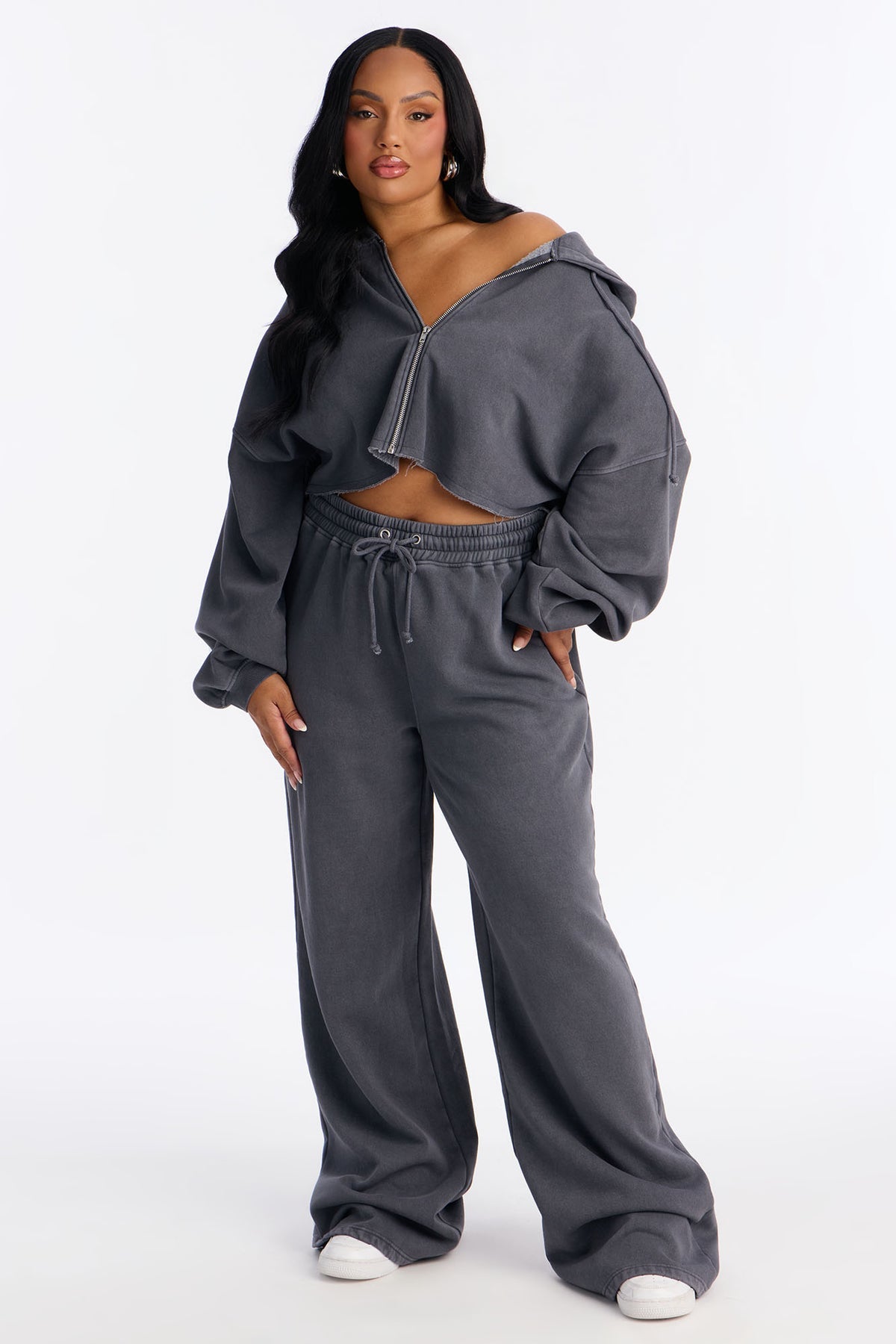 Tall On The Go Fleece Charcoal Tracksuit | Womens tracksuit charcoal tall fleece tracksuit set womens long fit tracksuits for women