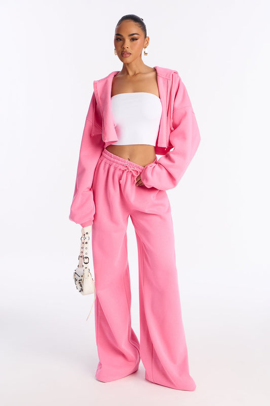 Tall On The Go Fleece Pink Tracksuit | Womens tracksuit pink tall fleece tracksuit set womens long fit tracksuits for women