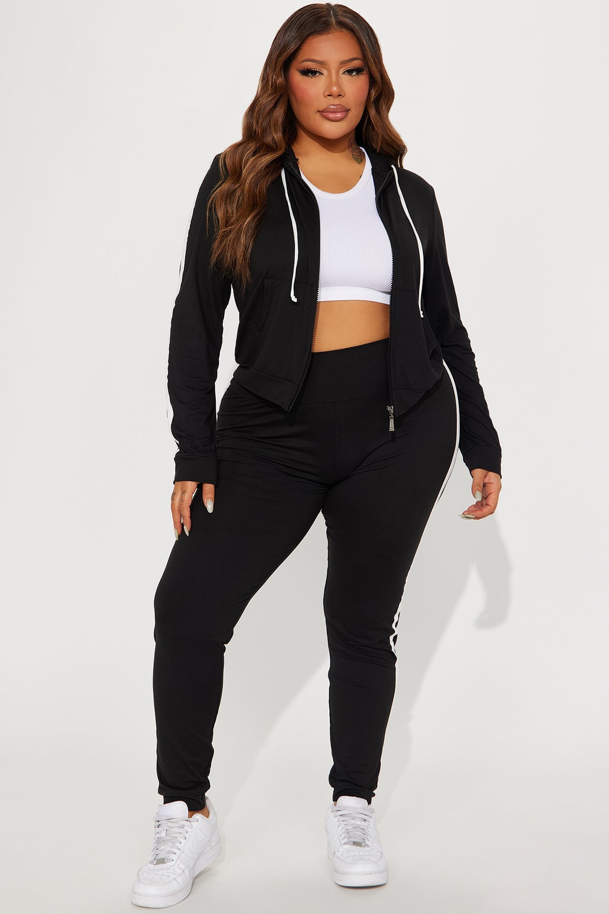 Tennis Courts III Zip Black Tracksuit | Womens tracksuit black zip athletic tracksuit set womens sporty tracksuits for women