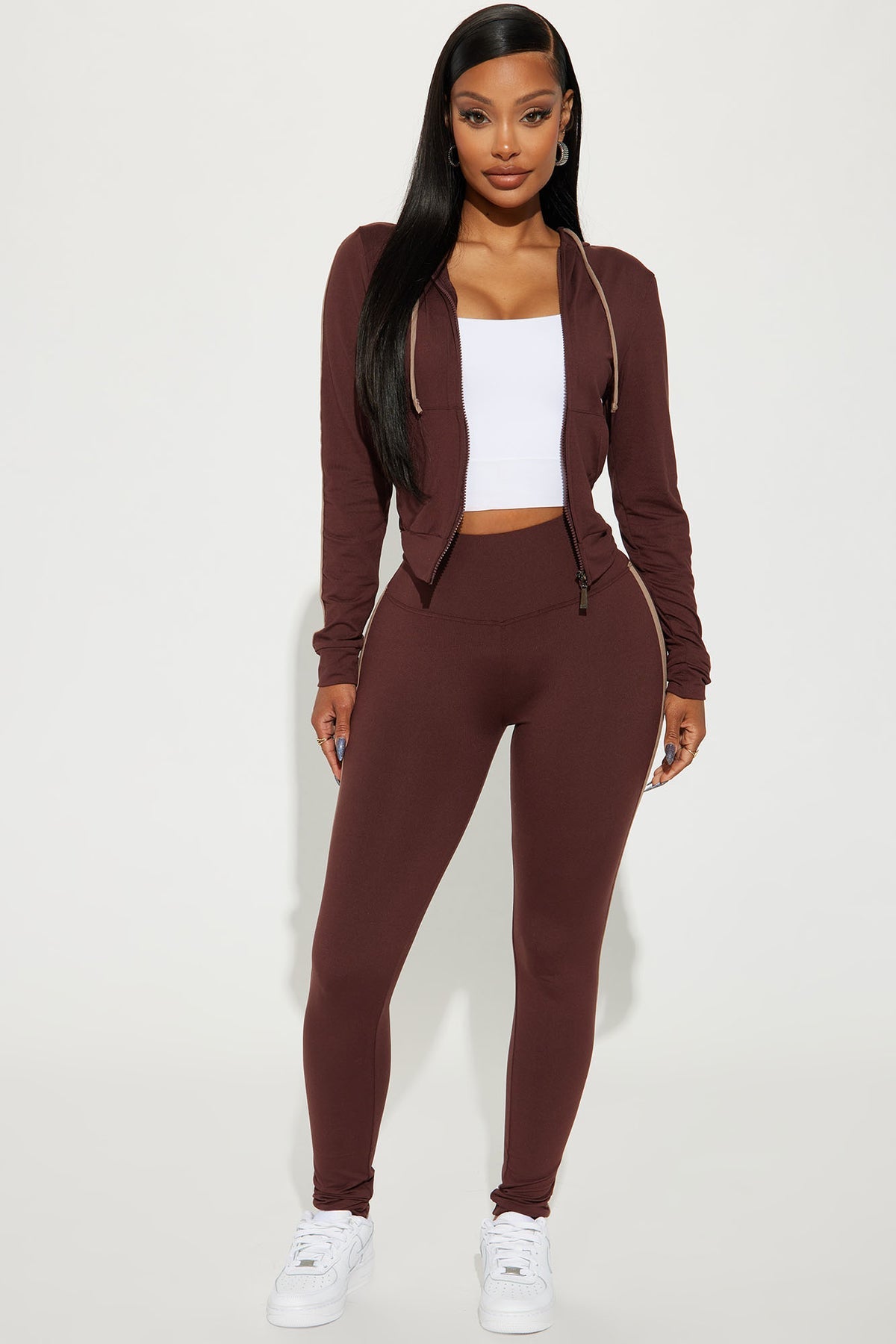Tennis Courts III Zip Chocolate Tracksuit | Womens tracksuit chocolate zip athletic tracksuit set womens sporty tracksuits for women gym wear