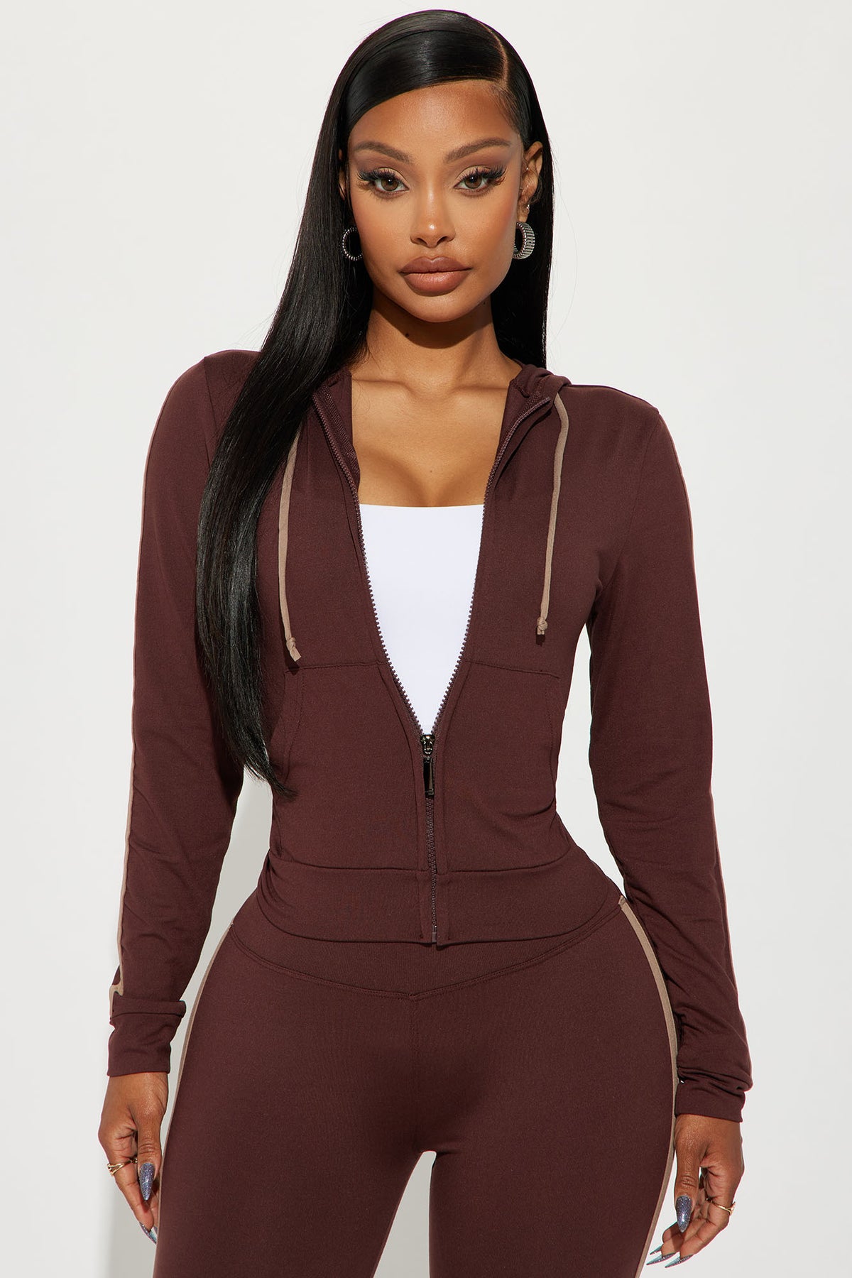 Tennis Courts III Zip Chocolate Tracksuit | Womens tracksuit chocolate zip athletic tracksuit set womens sporty tracksuits for women gym wear