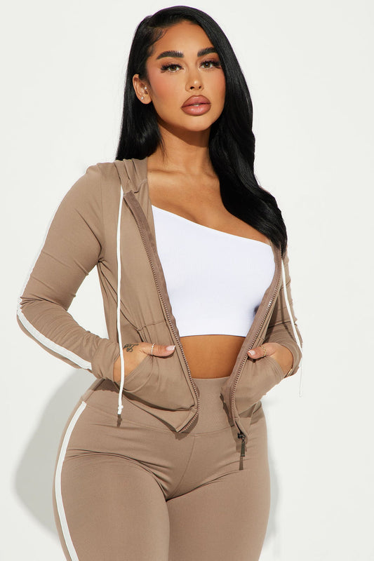 Tennis Courts III Zip Taupe Tracksuit | Womens tracksuit taupe zip athletic tracksuit set womens sporty tracksuits for women