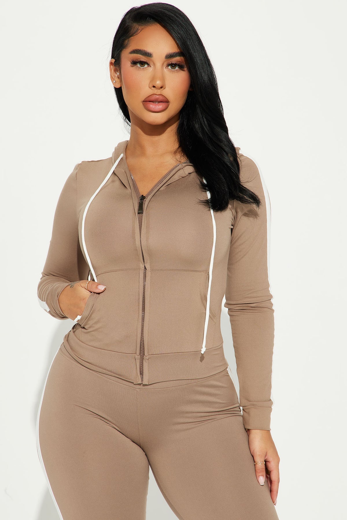 Tennis Courts III Zip Taupe Tracksuit | Womens tracksuit taupe zip athletic tracksuit set womens sporty tracksuits for women