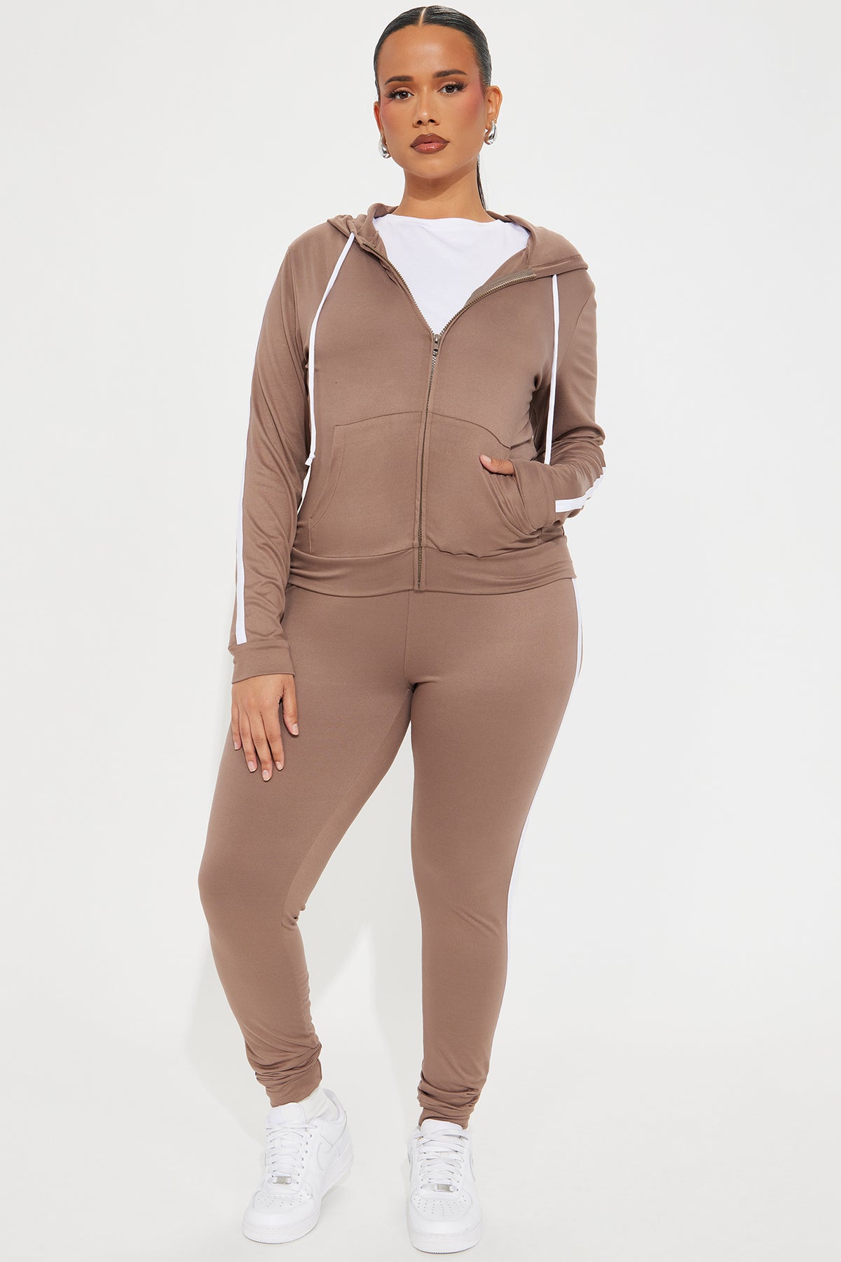 Tennis Courts III Zip Taupe Tracksuit | Womens tracksuit taupe zip athletic tracksuit set womens sporty tracksuits for women