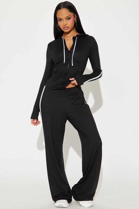 Tennis Courts Wide Leg Black Tracksuit | Womens tracksuit black wide leg tracksuit set womens athletic tracksuits for women gym wear stylish outfit