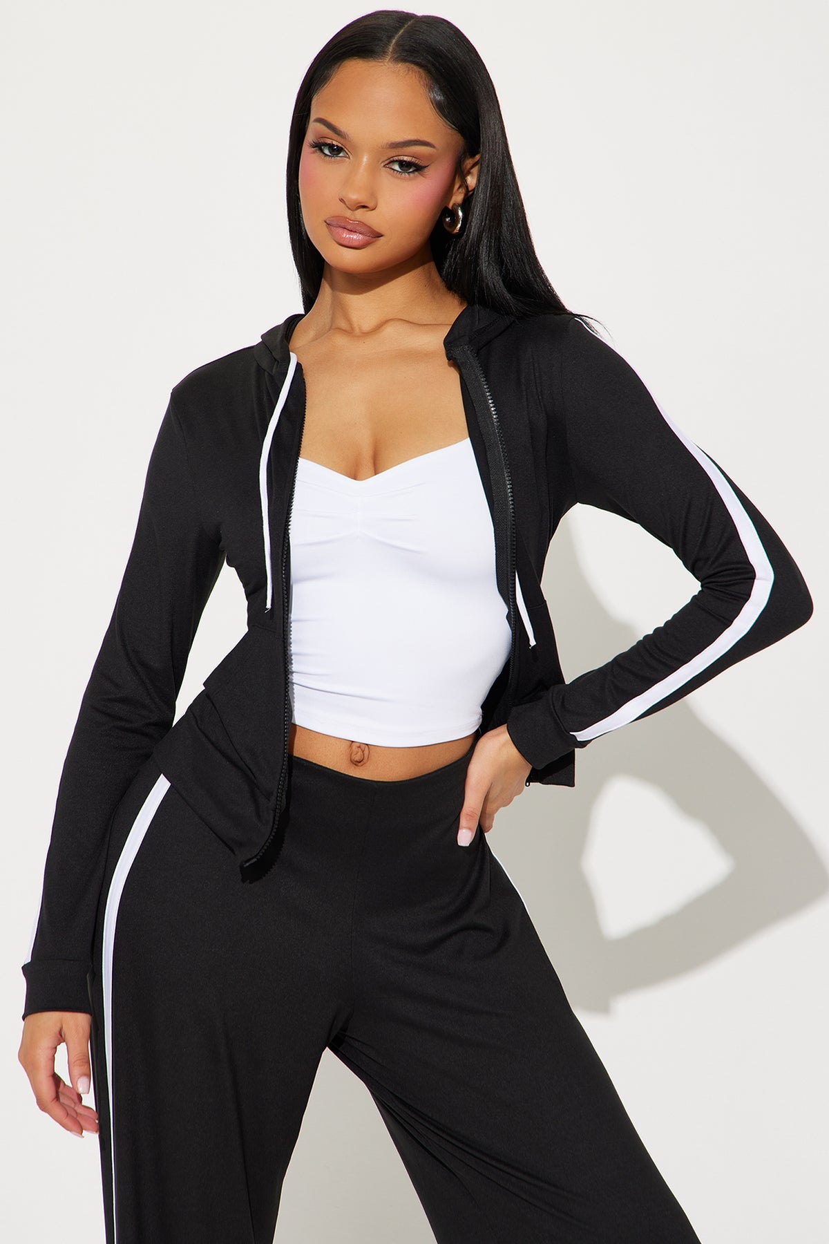 Tennis Courts Wide Leg Black Tracksuit | Womens tracksuit black wide leg tracksuit set womens athletic tracksuits for women gym wear stylish outfit