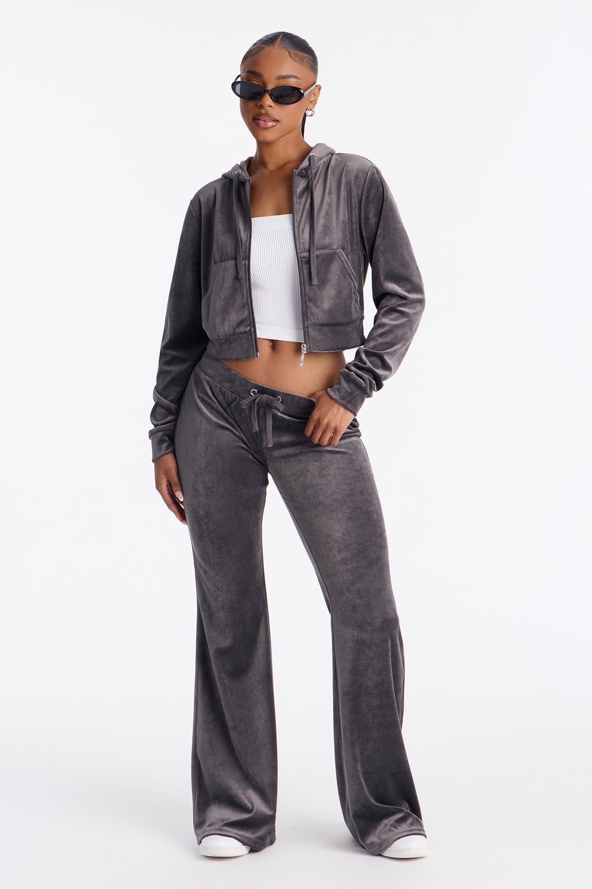 The Original Trendsetter Low Rise Velour Grey Tracksuit | Womens tracksuit grey velour low rise tracksuit set womens luxury tracksuits for women