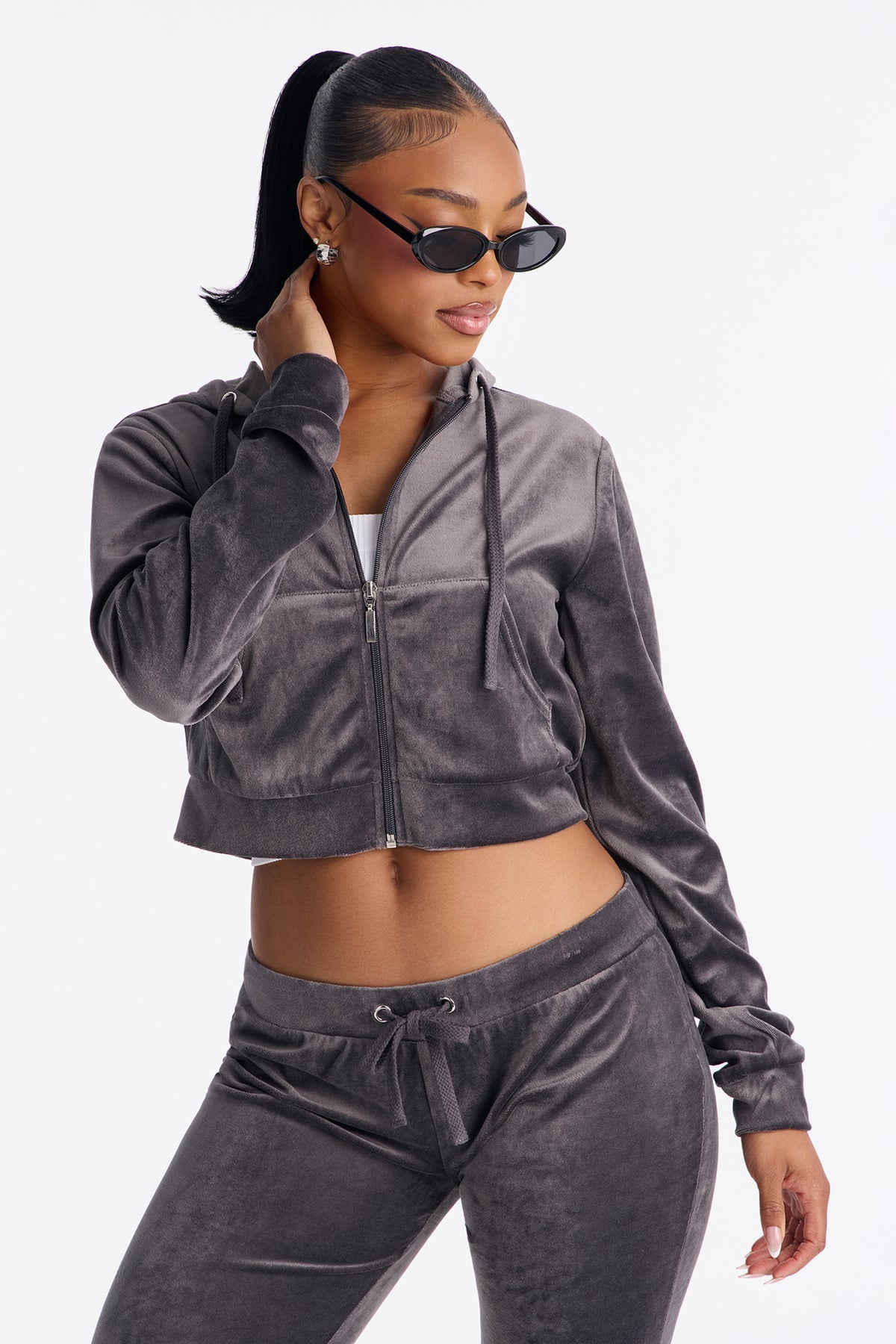 The Original Trendsetter Low Rise Velour Grey Tracksuit | Womens tracksuit grey velour low rise tracksuit set womens luxury tracksuits for women