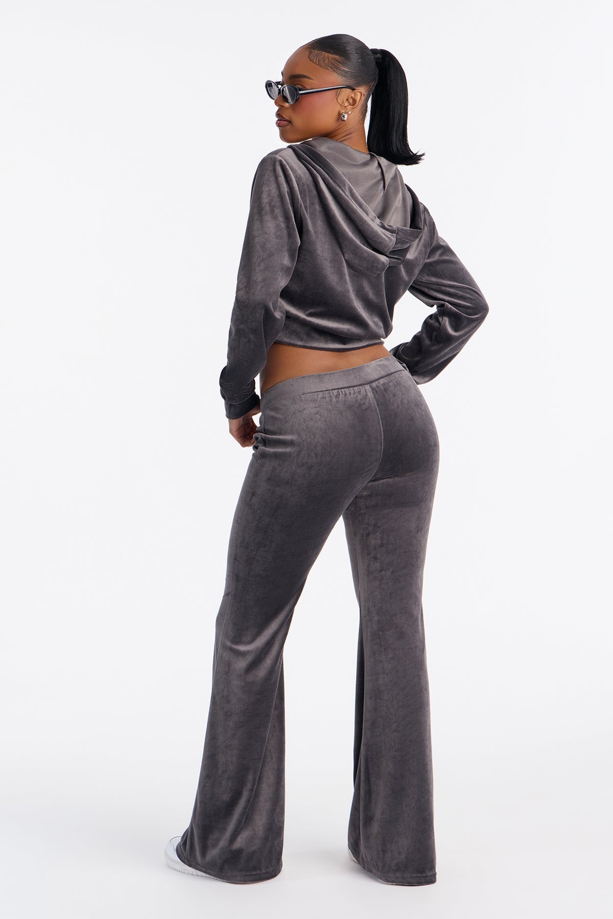 The Original Trendsetter Low Rise Velour Grey Tracksuit | Womens tracksuit grey velour low rise tracksuit set womens luxury tracksuits for women
