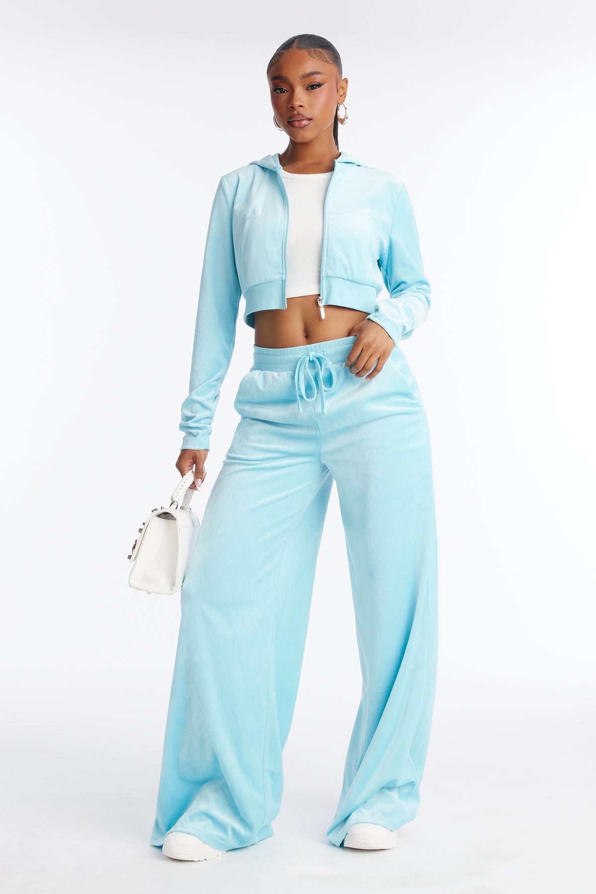 The Original Trendsetter Wide Leg Velour Aqua Tracksuit | Womens tracksuit aqua velour wide leg tracksuit set womens luxury tracksuits for women