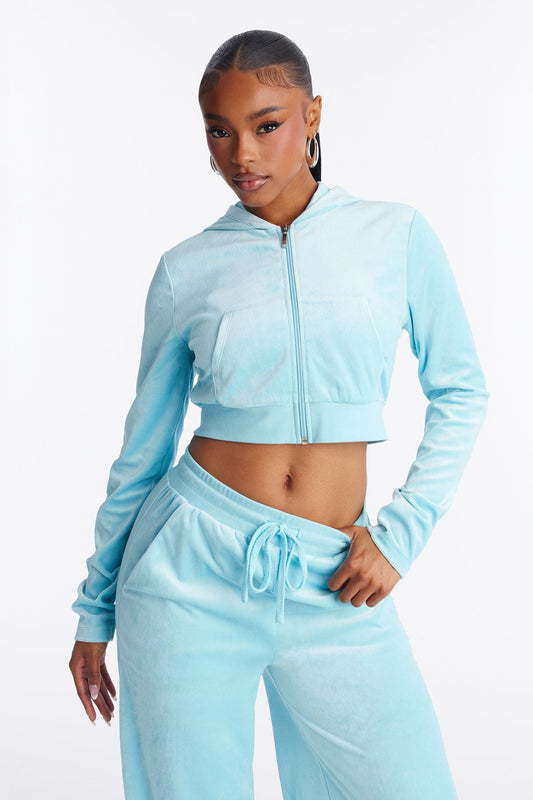 The Original Trendsetter Wide Leg Velour Aqua Tracksuit | Womens tracksuit aqua velour wide leg tracksuit set womens luxury tracksuits for women