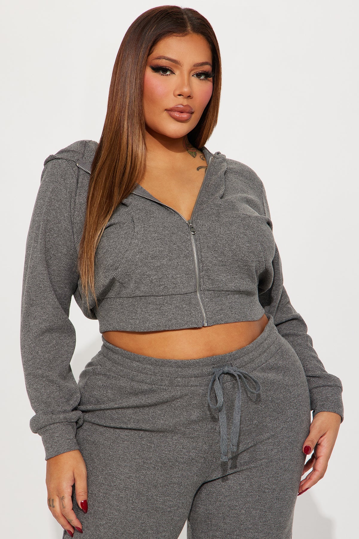 Thinking Of You Thermal Heather Grey Tracksuit | Womens tracksuit grey thermal tracksuit set womens winter tracksuits for women